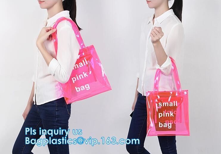 Elegant Transparent Handbags Shoulder Tote PVC Beach Bags for women with Zipper, Vinyl Transparent PVC Shoulder Bag With