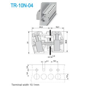 10.1mm Width Through Panel Terminal Blocks Brass UL94 V0 65A