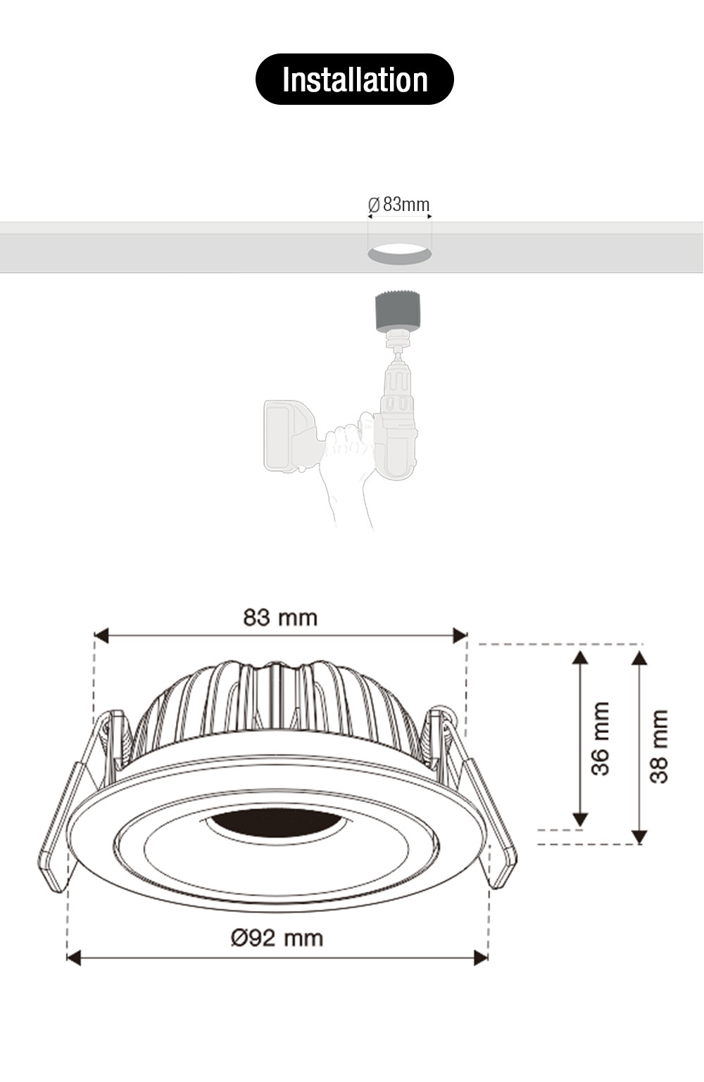 Aluminum COB LED Dimmable Downlight Multi Scene Flicker Free