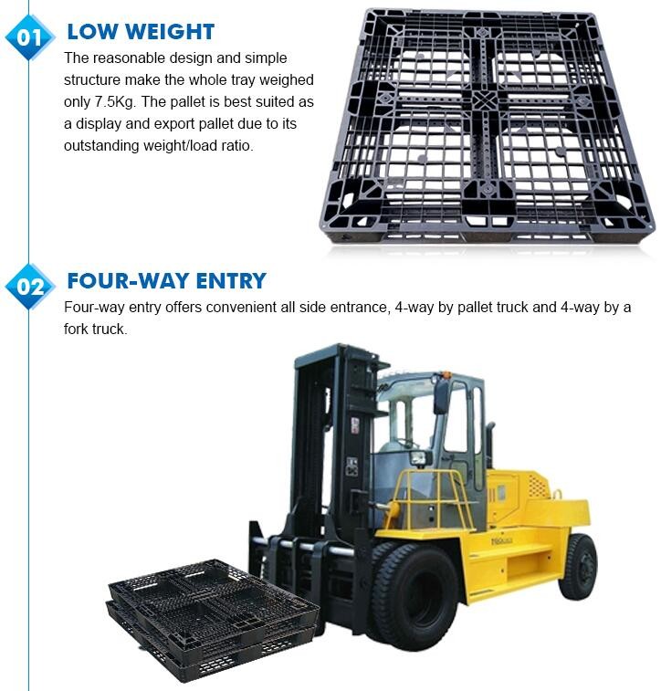 100% Virgin HDPE wear-resistant anti-slip stackable plastic pallet, China Manufacturer accept custom standard stacking p