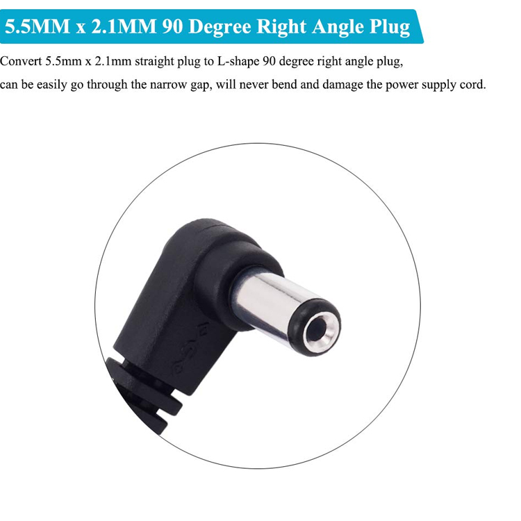 90 Degree Angle Male to Female Connector 5.5x2.1mm Barrel Jack DC Power Extension Cable