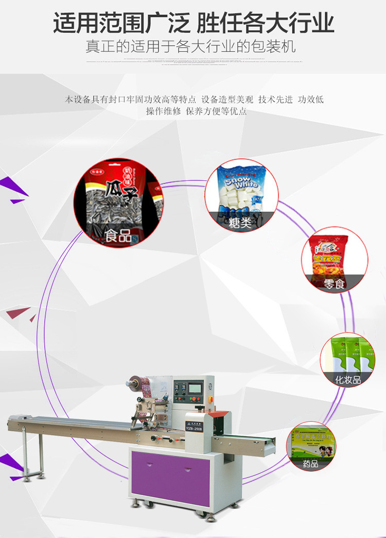 Automatic Horizontal Packaging Machine food packing machine for bread hamburger cake biscuits