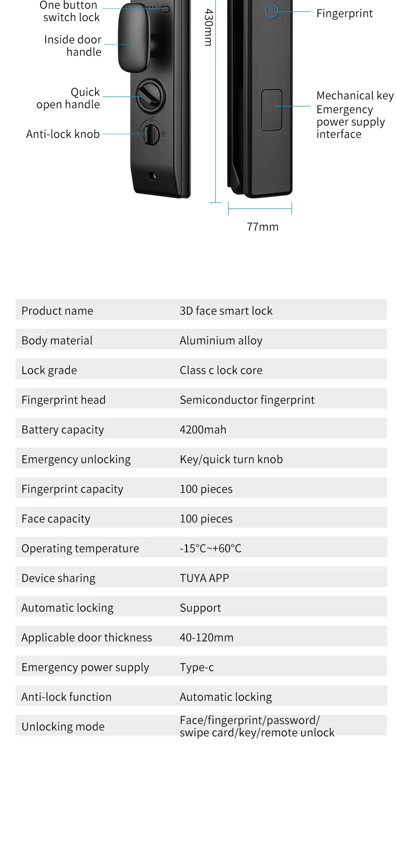 Qleung S959MAX Face Biometric Video Calling Fingerprint Recognition Key Card Tuya App Fully Automatic Smart Door Lock