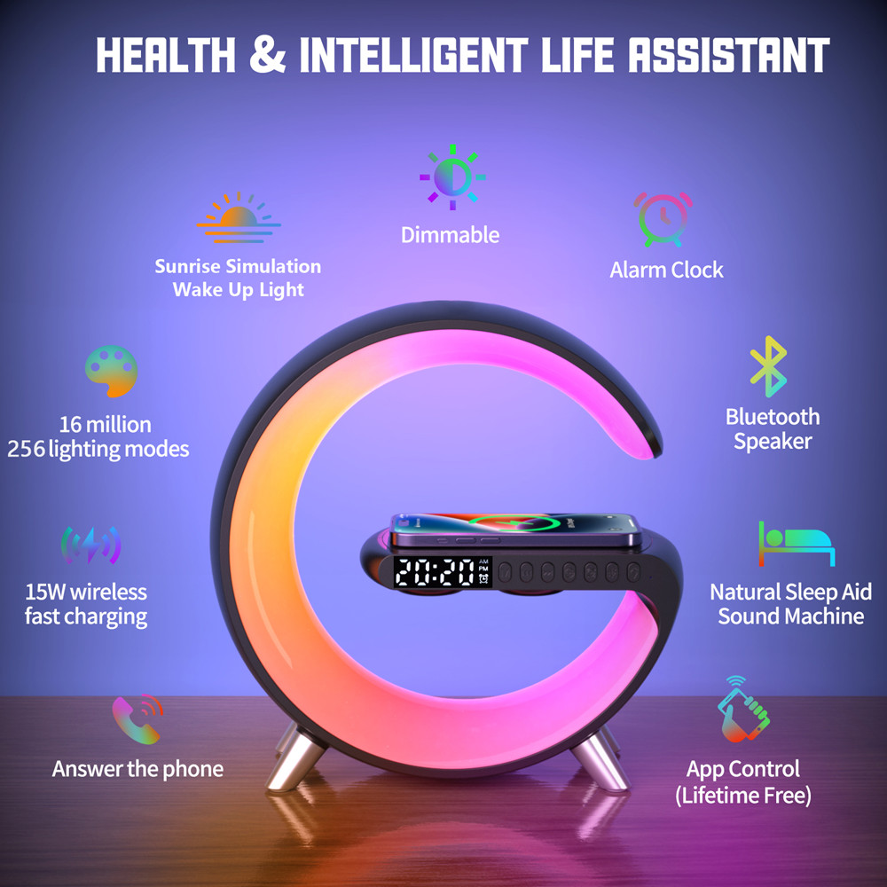 15W Intelligent Atmosphere Wake Up Lamp DC5V Wireless Charger Atmosphere Lamp