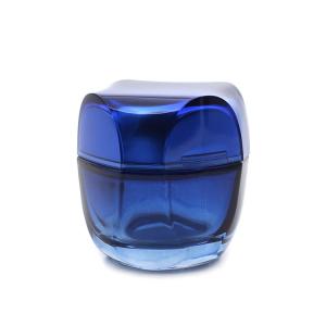 China Blue Glass 50g Square Cosmetic Jar UV plating wear resistant on sale