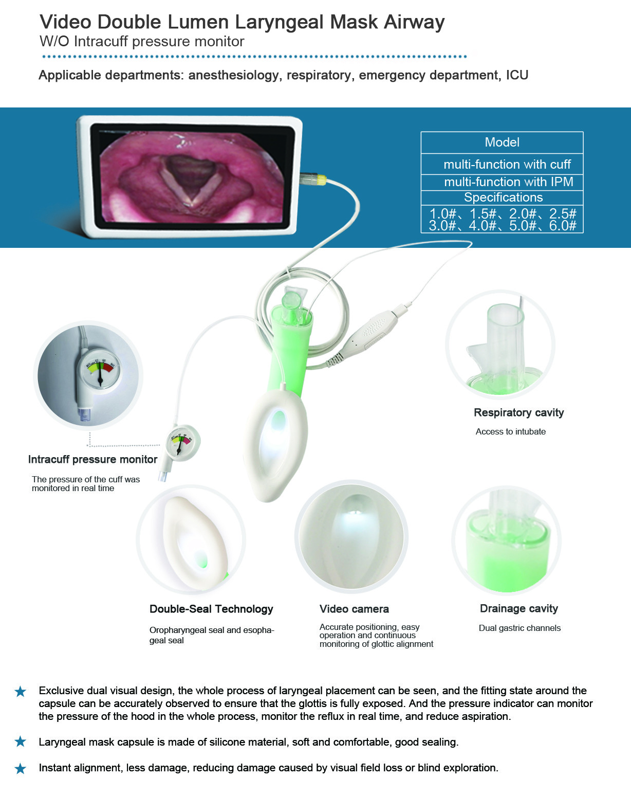 Video Intubating Laryngeal Airway Silicone Double Lumen Laryngeal Mask Airway Medical Materials Accessories3.0#