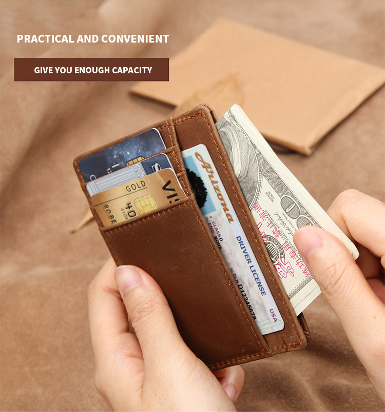 Custom Logo Men's Genuine Leather RFID Front Pocket Wallet for Ultra Slim Card Holder