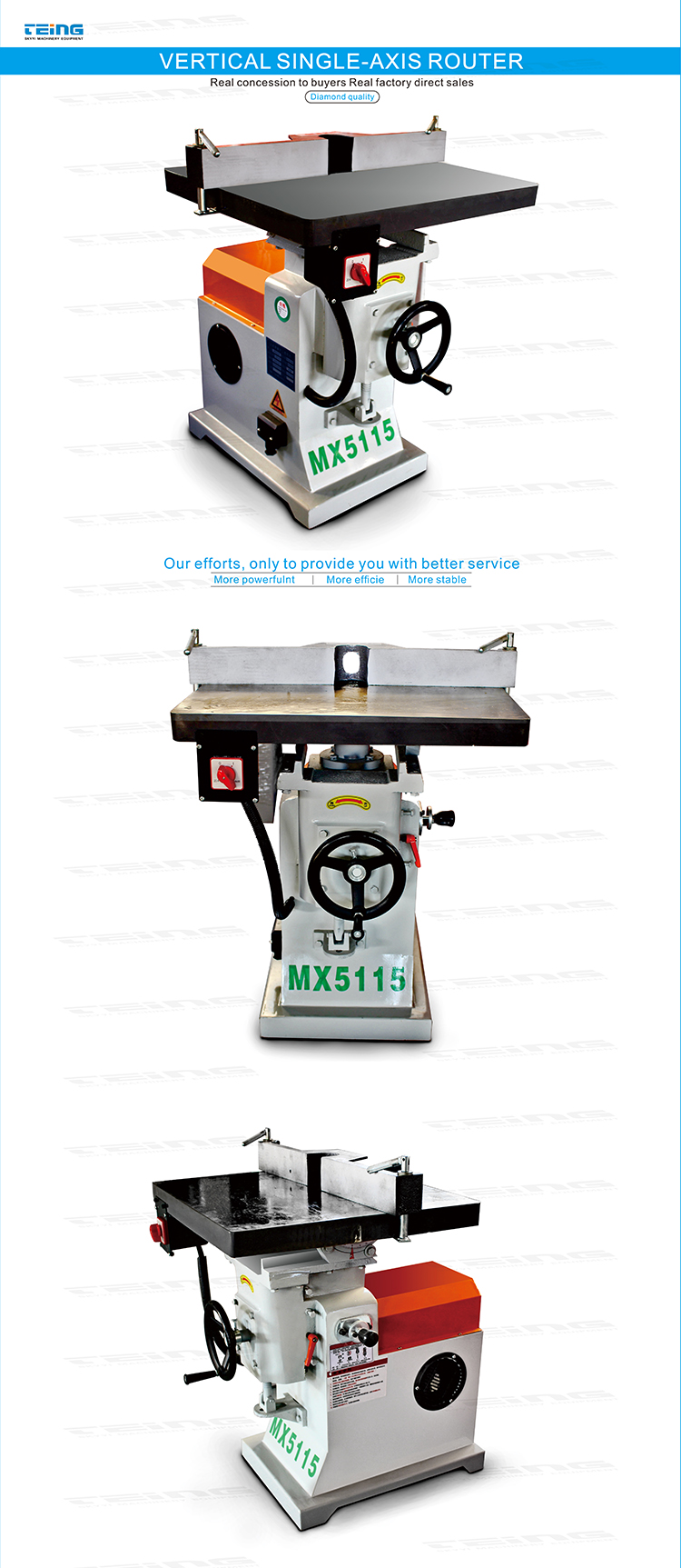 High Speed Vertical Woodworking Milling Router Machine MX5115 with 900mm Y Axis Travel