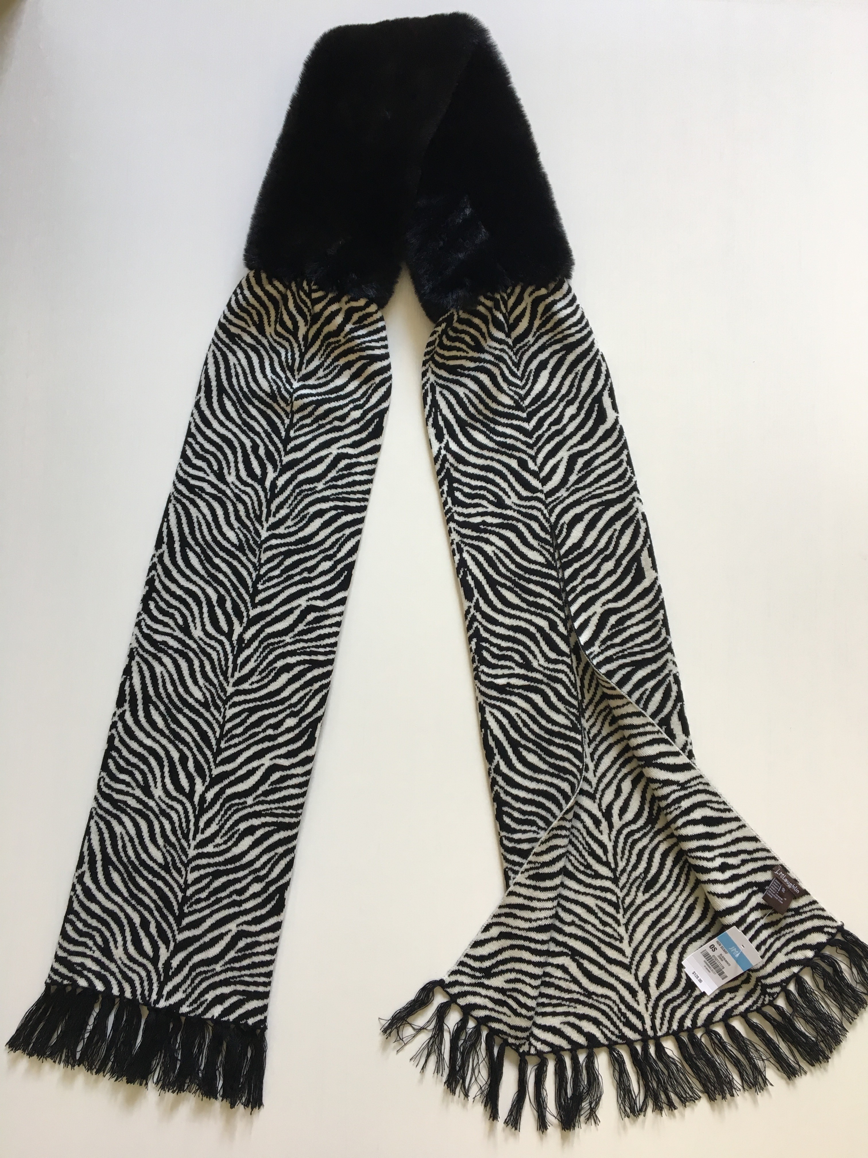 Animal 100 Wool Blanket Scarf , Jacquard Long Chunky Scarf With Middle Faux Fur
