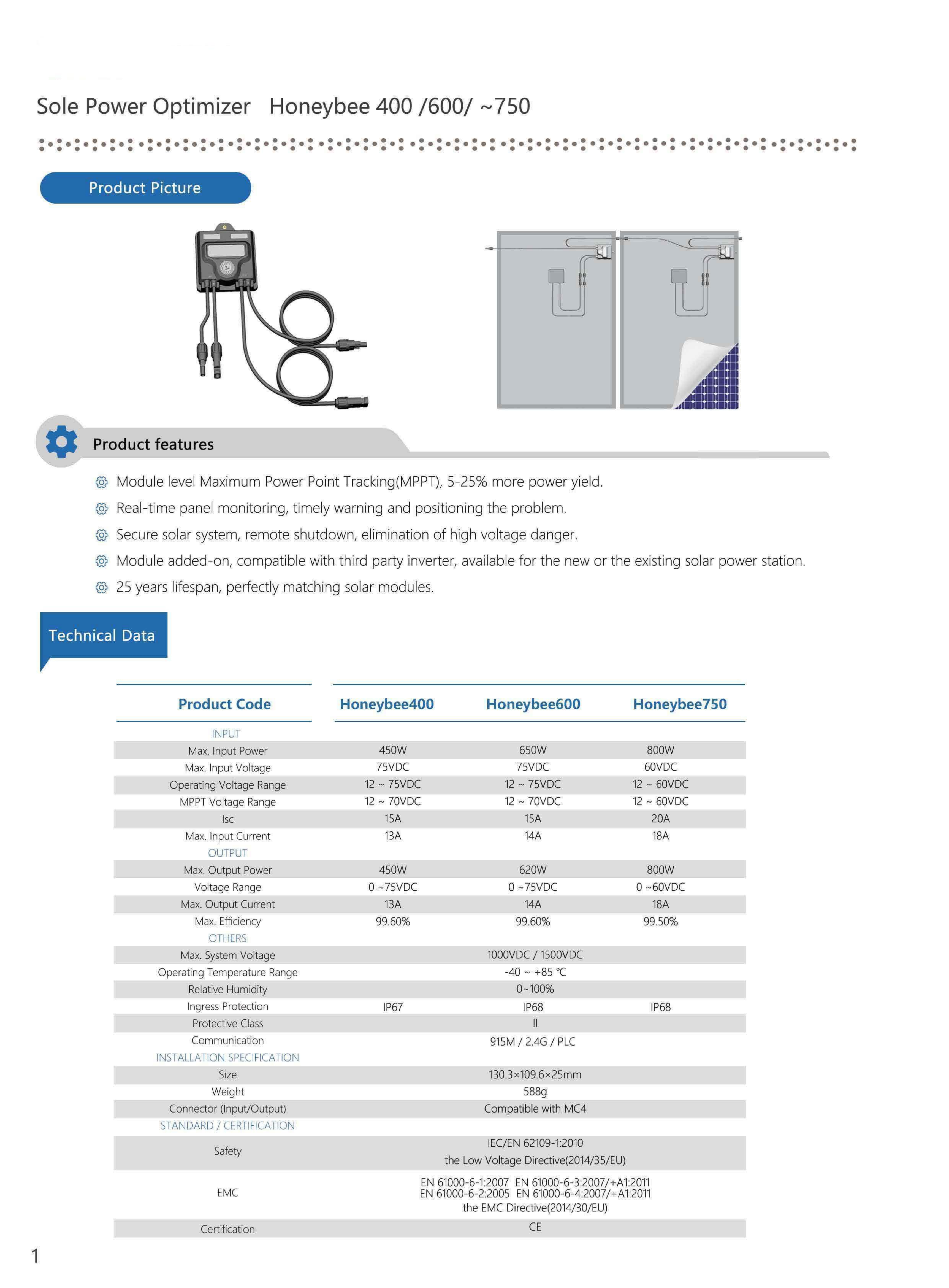High Efficiency GNE Honeybee optimizer 400W 600w 750w For Any Brand Solar power optimizer
