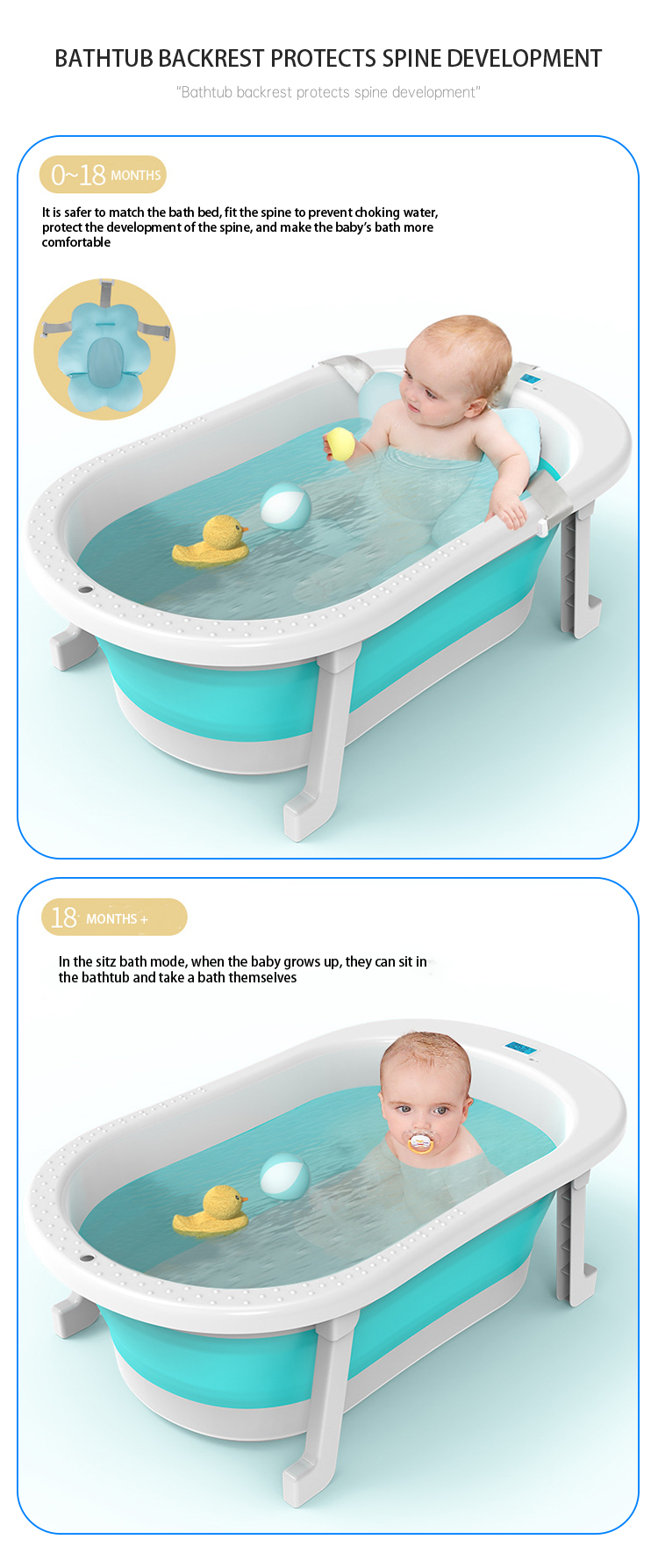 PP TPE Folding Baby Bath Tub Environmental friendly Pink Blue Open size 79*21cm