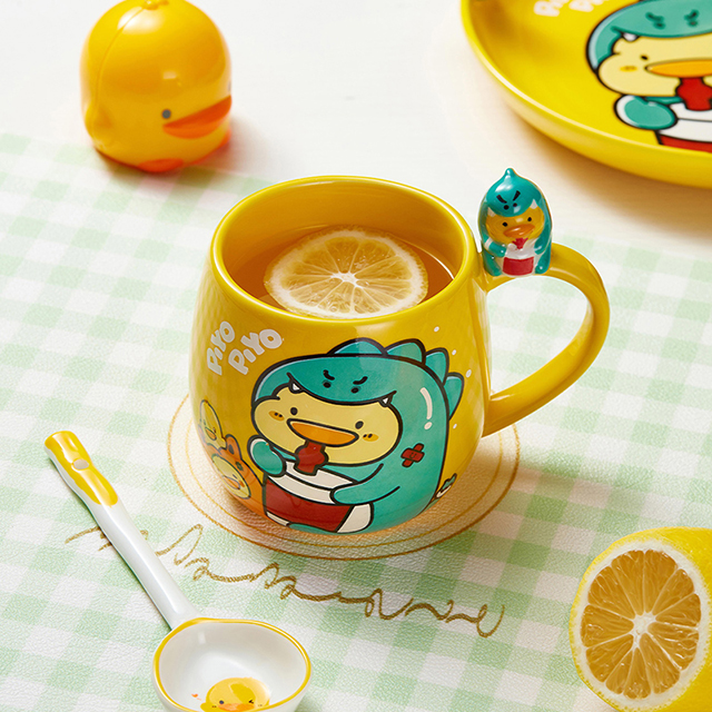Large capacity mug cute Dinosaur Duck ceramic milk coffee oatmeal breakfast drinking mug for home office