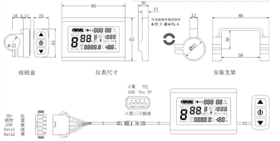 For motor kit KUNTENG LCD3 display Automatic identification 24V, 36V and 48V on electric bike
