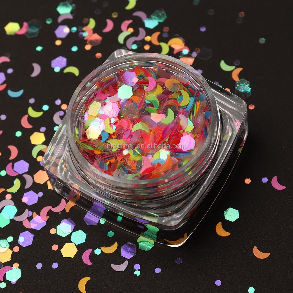MOON Style YiWu ZY Polyester Chunky Hexagon Shaped Cosmetic Glitter for Fashionable Style