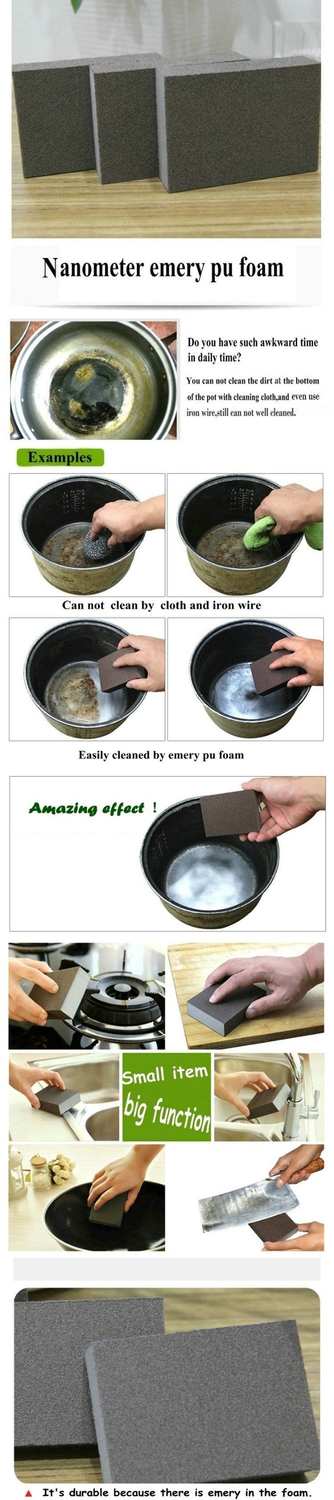 Rectangle Sponge Abrasive Pads Black / Blown For Erasing The Kitchen Metal Items