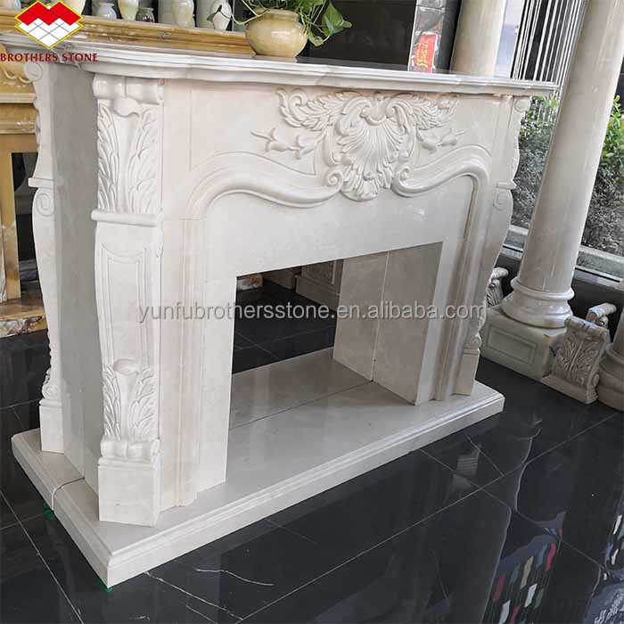 Modern Indoor Cream White Stone Fireplace Surround Polished Fireplace For Table Villa