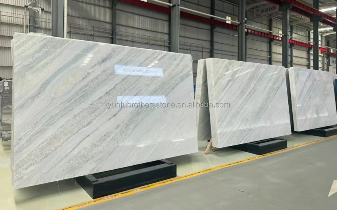 Upgrade Your Living Staircase Hall with 20mm Blue Ice Onyx Stone Veneer and Backlight