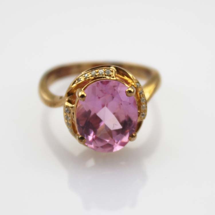 18K Rose Gold Plated Sterling Silver Ring 9mmx11mm Oval Pink Cubic Zircon (R266)