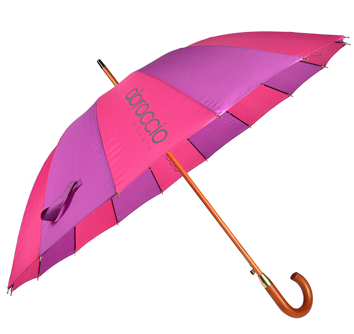 16 Ribs Wooden Shaft RPET Pongee Automatic Open Umbrella