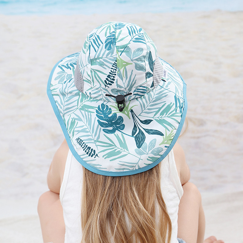 Wide Brim UPF 50+ Mesh Childrens Bucket Hats 55cm With Neck Flap OEM