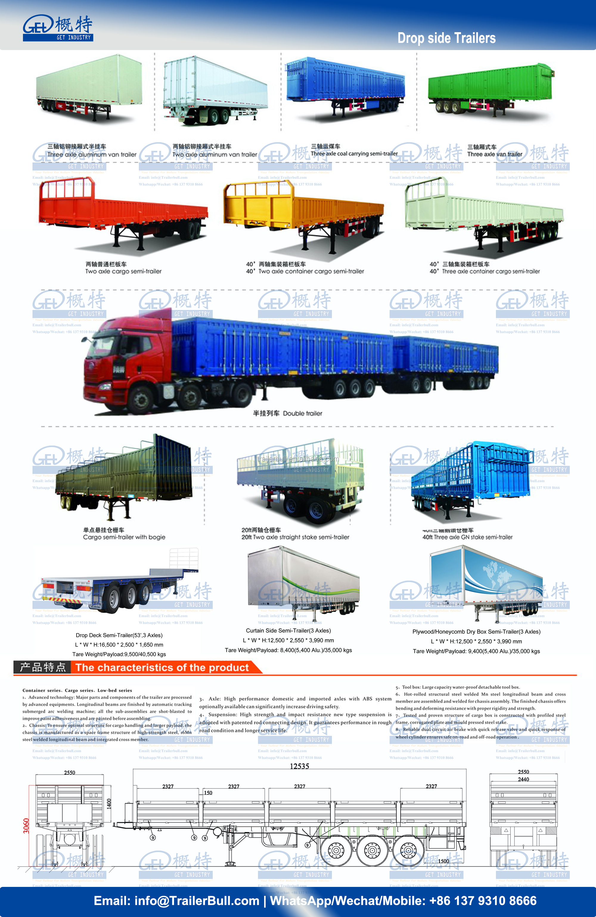 Special Design Side Rail and 2 Layer Fences Semi-Trailer for Light-Puffy Cargo Transport