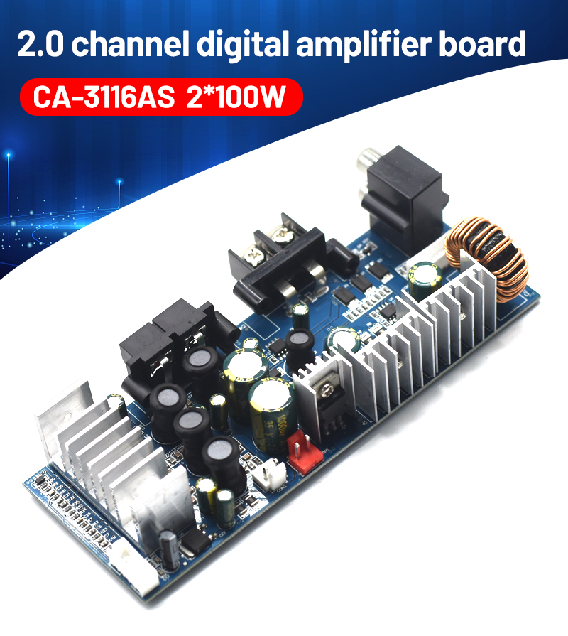 CA-3116AS Professional 2.0 Digital Subwoofer Amplifier Board Mini 8-24V 2*100W for Home Sound Use 12V TPA3116