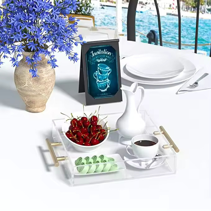 Orange Rectangular Acrylic Serving Tray Organizer , Plexiglas Acrylic Tea Tray