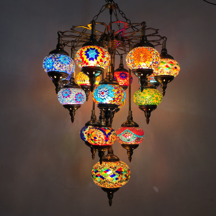 Country chandelier restaurant coffee shop Hotel duplex building retro handmade glass Turkish Chandelier(WH-DC-26)