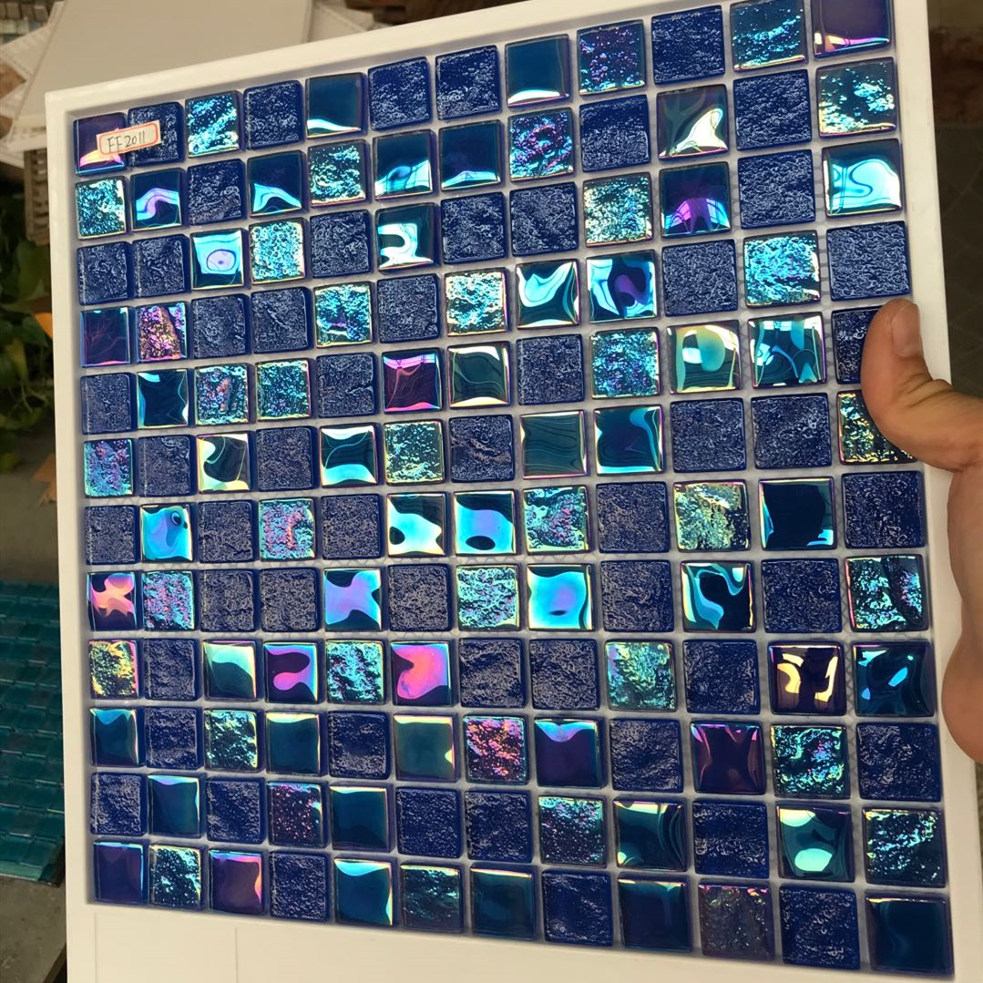 Antibacterial Square Creative Blended Blues Glass Mosaic Swimming Pool Ceramic Tiles