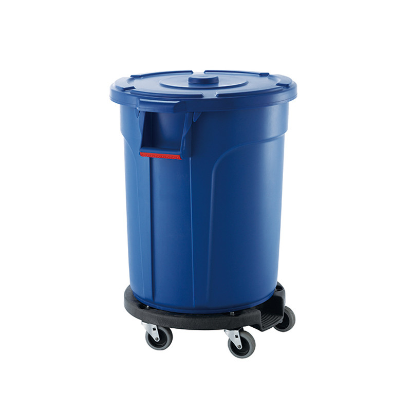 Black Plastic Cleaning Cart with 3 Shelves and Yellow Vinyl Bag 4'' Non - Marking Casters and 8" Rear Wheels