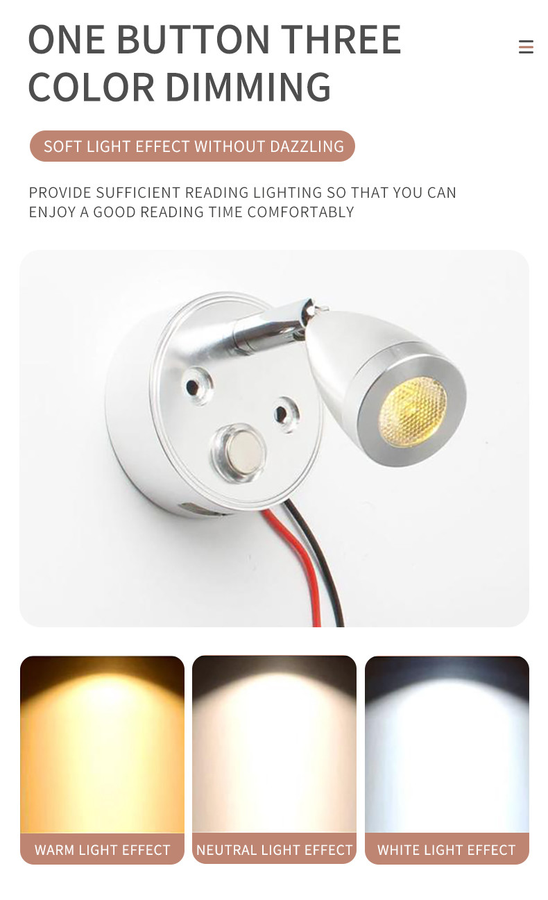 Yacht Reading 12V 10-30V Room Touch Dimming LED Lights Tri Color Switch