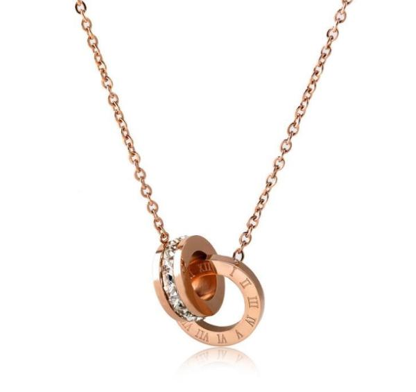 Factory Price Stainless Steel Women Jewelry Fashion Diamond Necklace Double Ring
