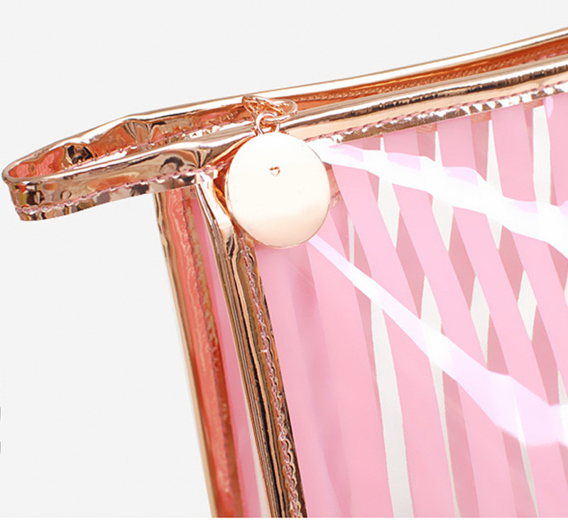 Pink Stripe Pattern Storage Bride PVC Cosmetic Bag