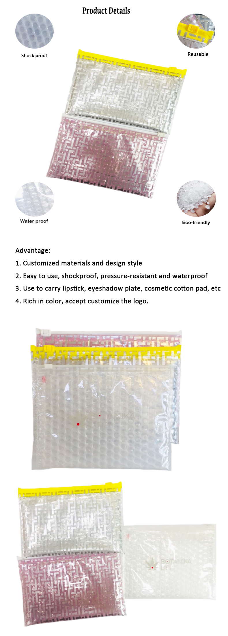 Custom Printed Zipper Bag Precious Jewelry Travelling Pocket Bubble Glossy Zipper Pouch Holographic bubble zipper bag