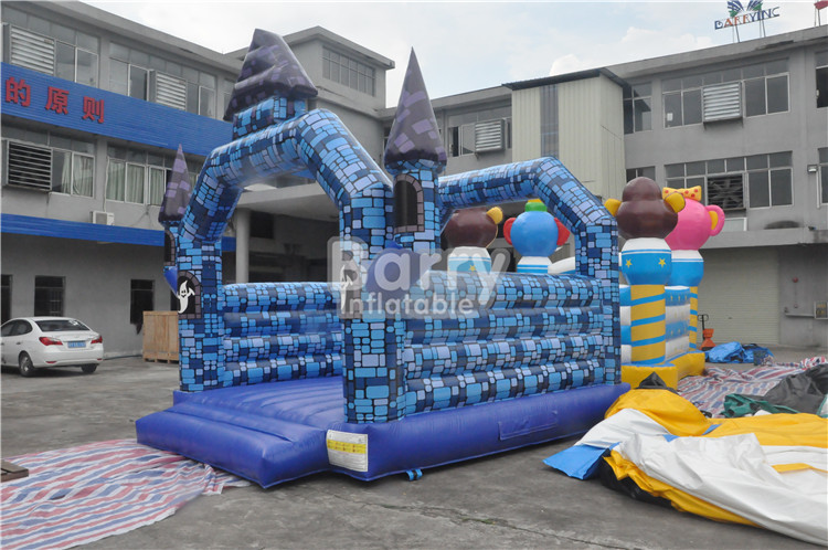 0.55mm PVC Inflatable Bouncer Blue Block Bouncy House Castle For Halloween Festival
