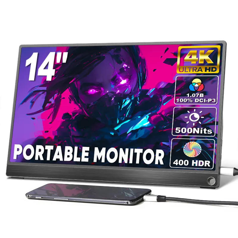 14 inch 4K IPS Screen Dual USB C Portable Gaming Monitor Slim Lightweight 100% Color