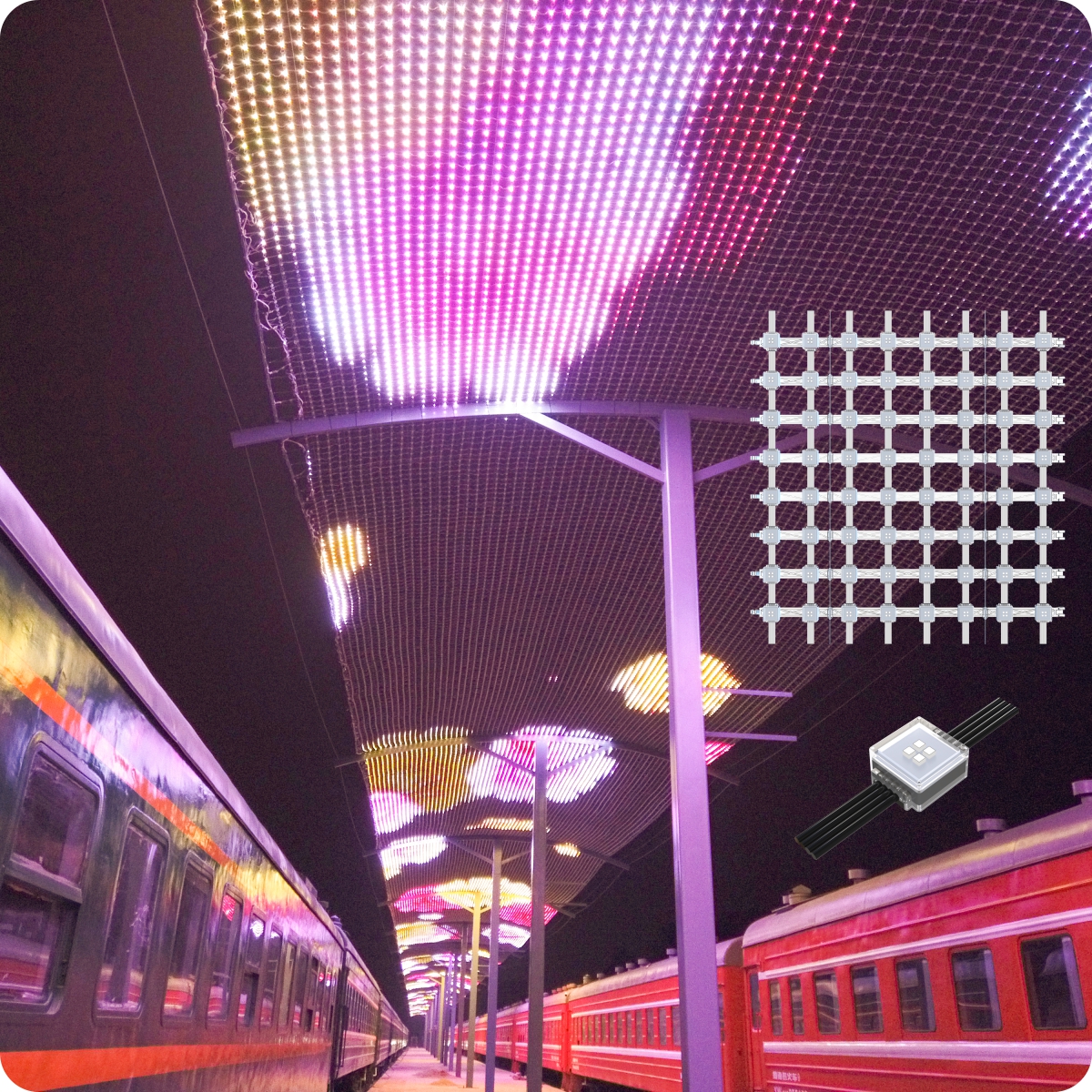 Full-color Outdoor LED Pixel Grid Screen , Waterproof Intelligent Flexible Transparent LED Grid Screen
