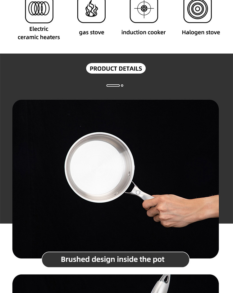 Best Selling 16cm Stainless Steel Polish Induction Fry Pan Cooking Pan Cookware With Removable Handle
