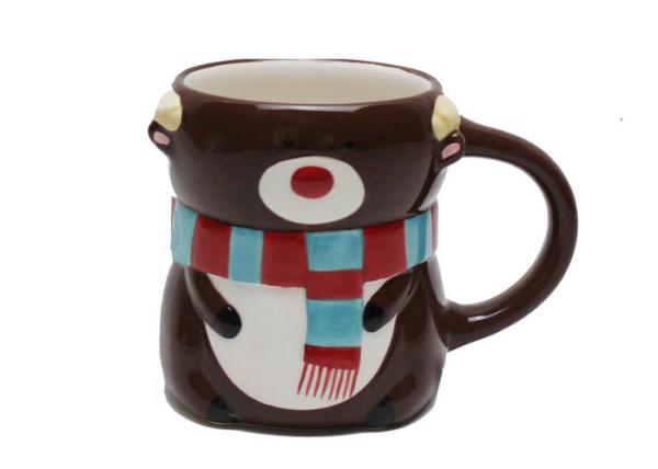 Handpainted Christmas 3D Bear Mug , 335ml Capacity Stoneware Strong Dolomite