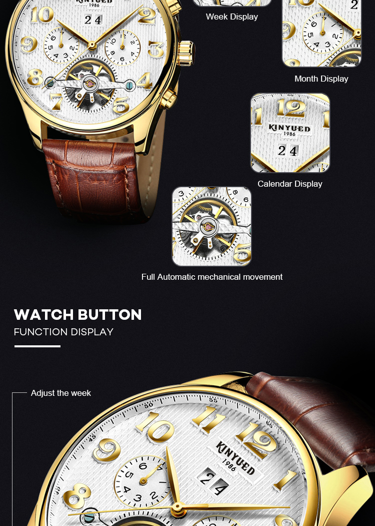 KINYUED New Wrist Sport Watch Waterproof Tourbillon Skeleton Watch Watches Men Luxury Brand Automatic Top