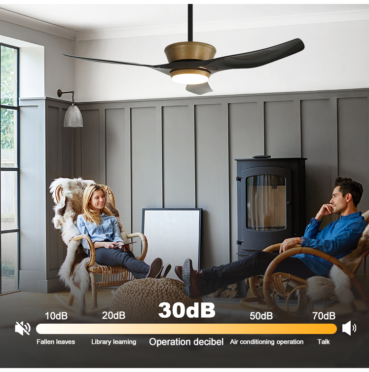 Time Setting 52" Black Gold ABS Blades Ceiling Fan with LED Light and DC Copper Motor