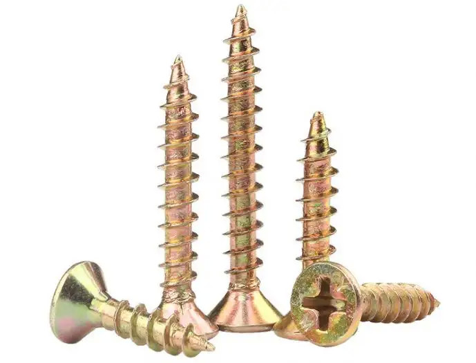 Yellow / White Zinc Countersunk Head Chipboard Screw DIN7505 Coarse Thread Screws