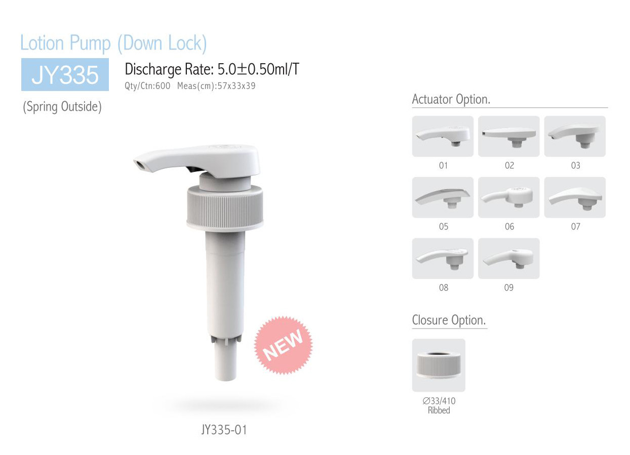 33/410 Ribbed Closure Options Plastic Lotion Pump Down Lock for Customized Needs