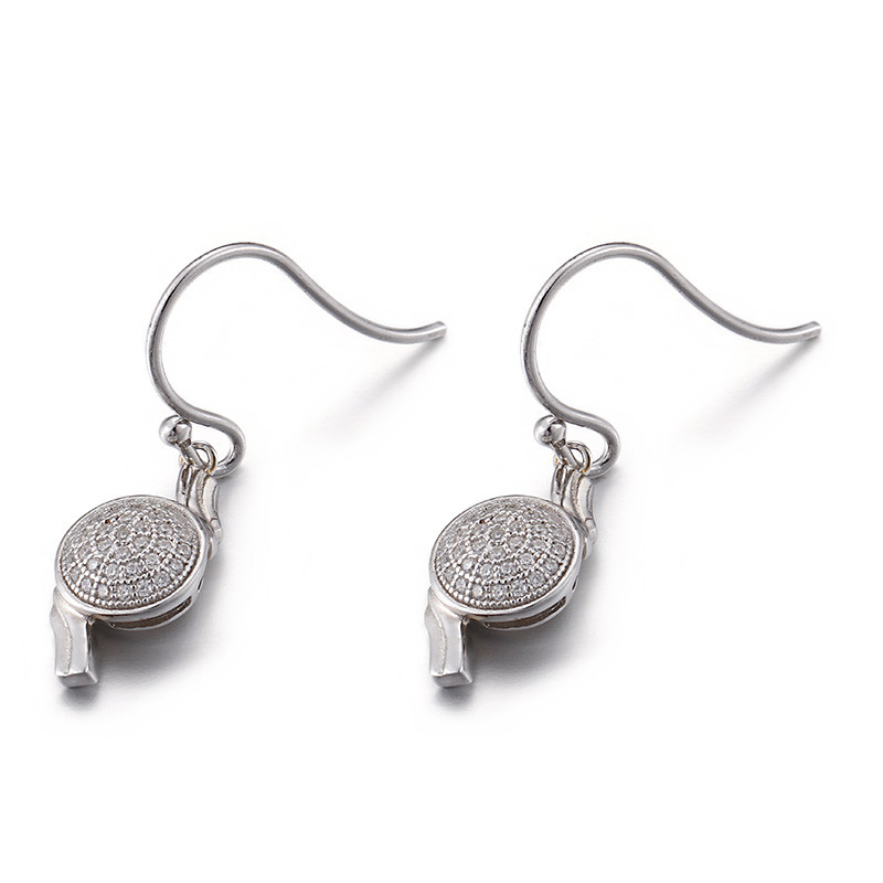 Whistle Shaped Cubic Zirconia Teardrop Earrings 2.55g Mens Sterling Silver Stud Earrings