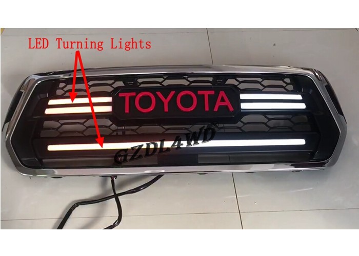 Chrome Front Grill Mesh For 2018 Toyota Hilux Revo Rocco With LED Turning Lights