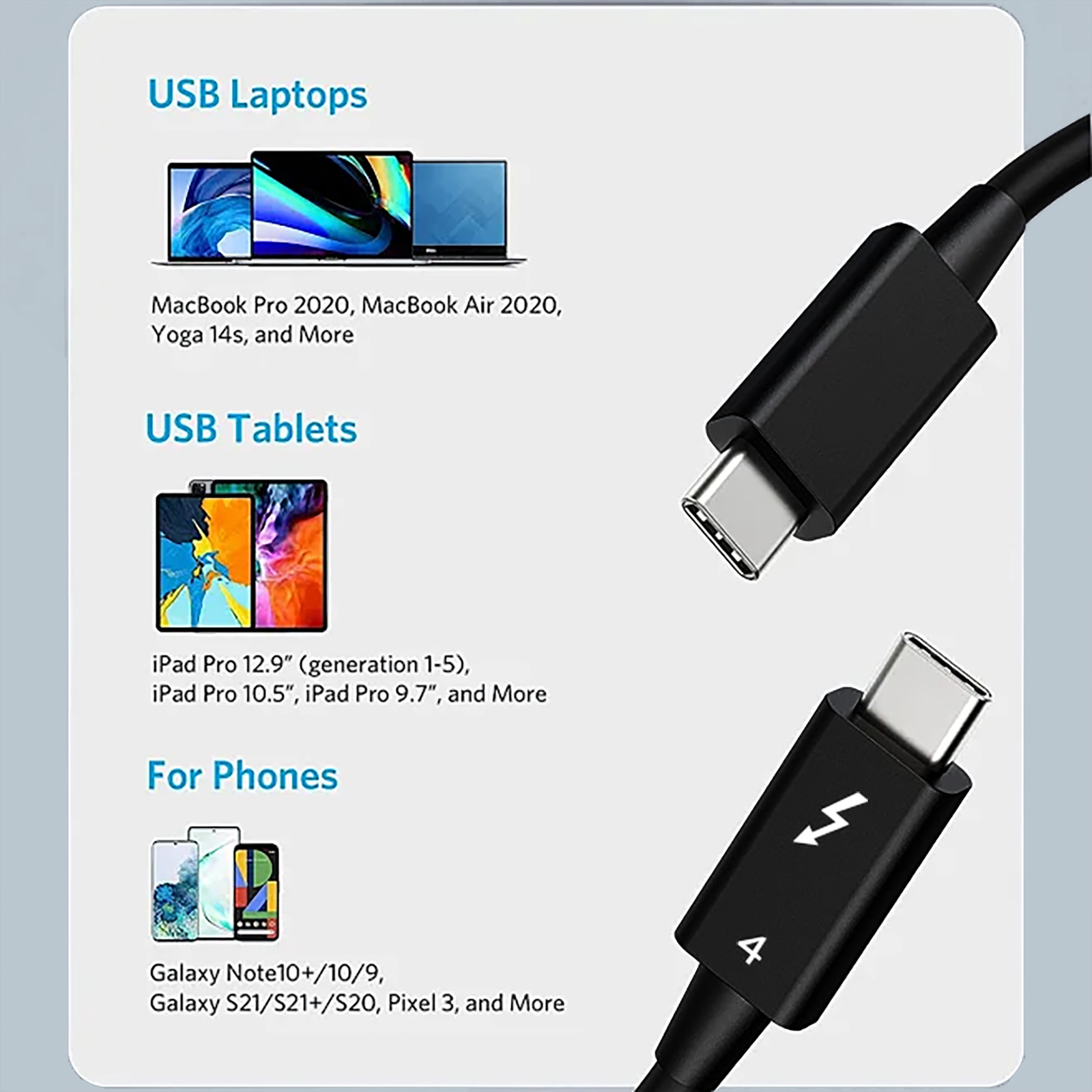 HD 8K USB4 Cable tpye-C Thunderbolt 4 Cables 240W 40Gbps