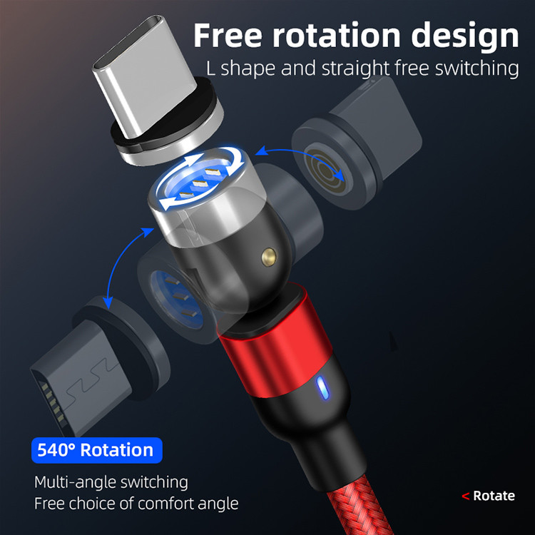 180 Degree Qi Standard USB C Magnetic 3 In 1 Charging Cable