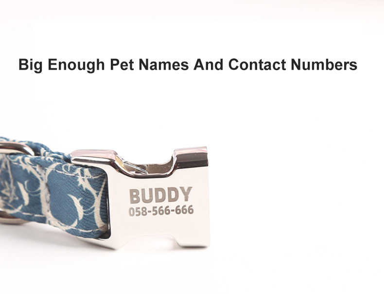 Silver Nameplate Buckle Personalized Puppy Collars Print Pattern For Dogs
