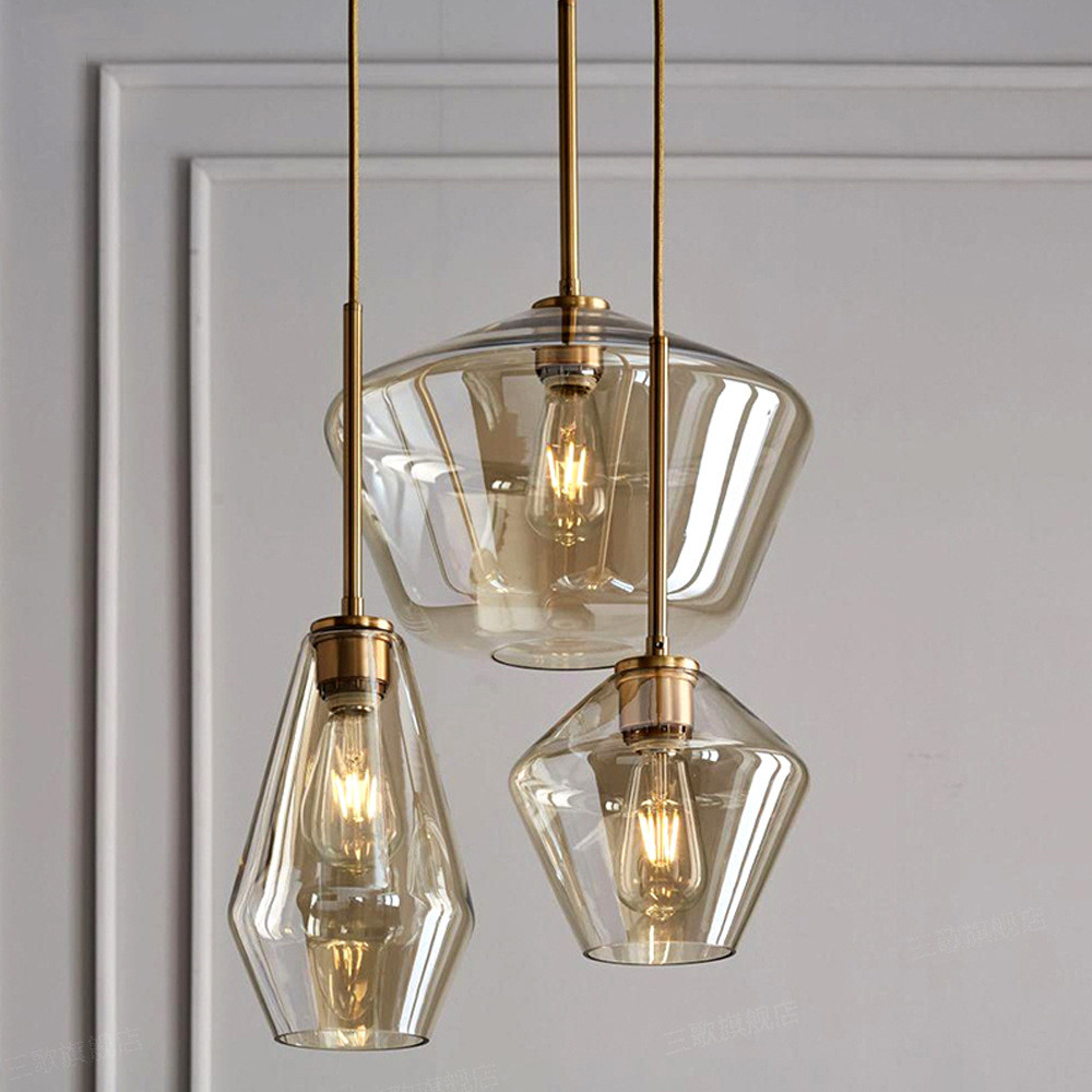 JYLIGHTING Nordic Modern Cafe Ceiling Lighting Fixture Hand Blown Cylindrical Clear Glass Chandelier Pendant Light For Living Room Bedroom Modern