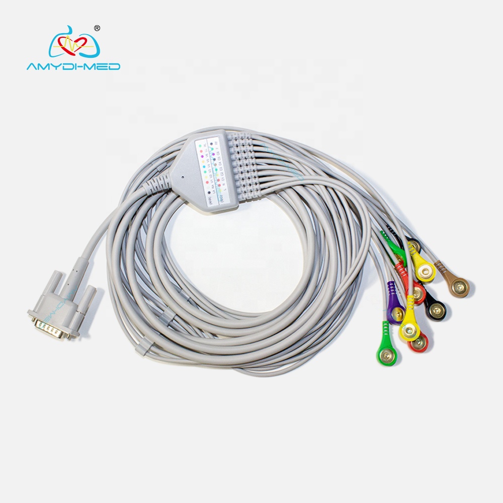 15 Pin Philips Ecg Cable 10 Lead Snap 2.4M TPU Jacket For Spo2 Machines